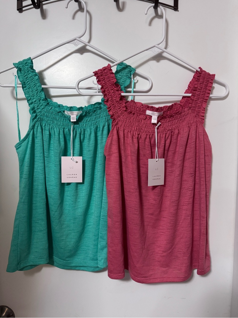 LC Lauren Conrad Smocked Strap Tank Top in Teal and Rose